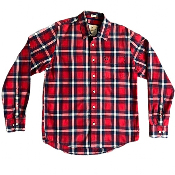 Kingsley Heath Red Plaid Muscle Fit Long Sleeve Button-Up Shirt - Men’s Sz Large - Picture 1 of 11